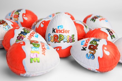 Photo of Sveti Vlas, Bulgaria - June 26, 2023: Kinder Surprise Eggs on white background, closeup