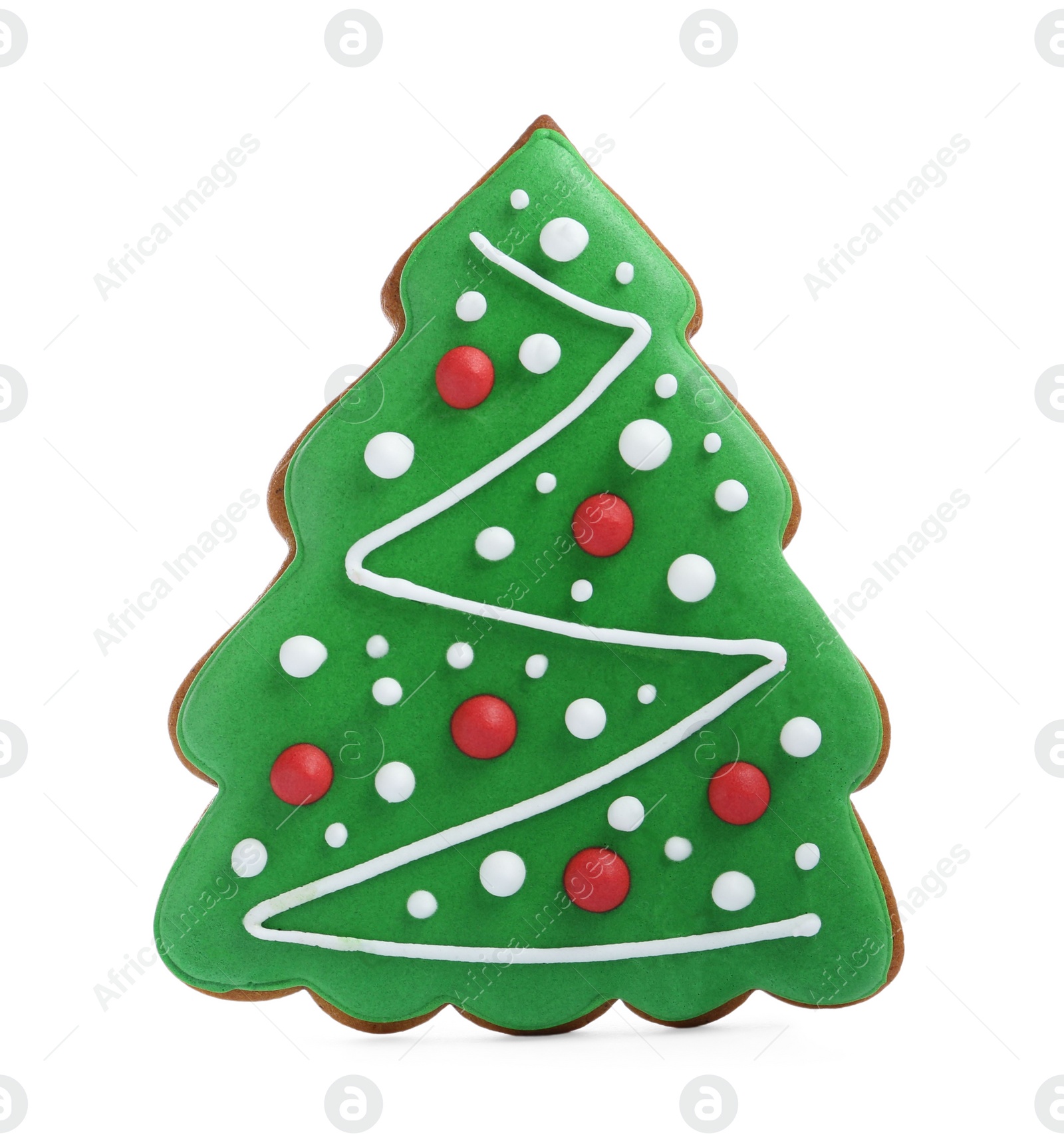 Photo of Christmas cookie in shape of fir tree isolated on white