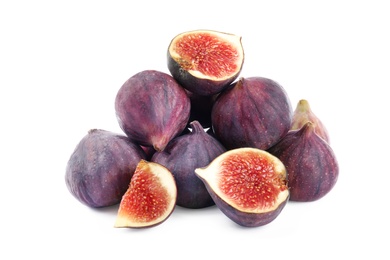 Photo of Tasty fresh fig fruits on white background