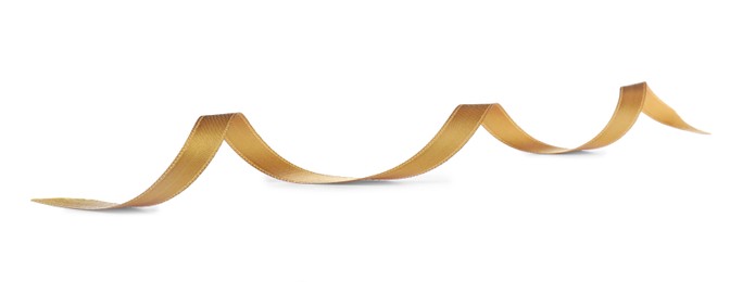 Beautiful golden ribbon isolated on white. Festive decor