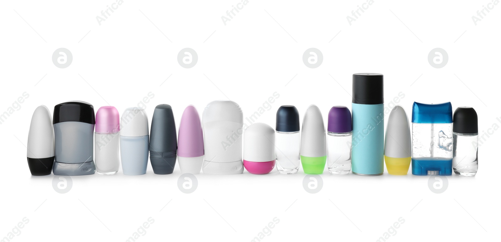 Photo of Set of different deodorants on white background