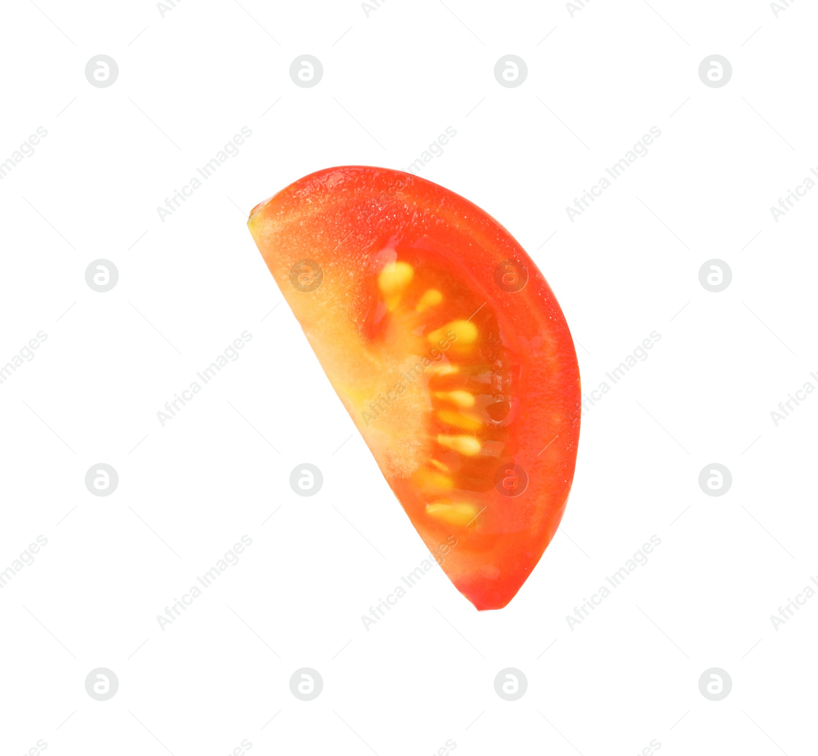 Photo of Piece of ripe cherry tomato isolated on white