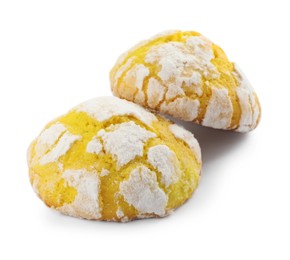 Photo of Delicious homemade lemon cookies on white background