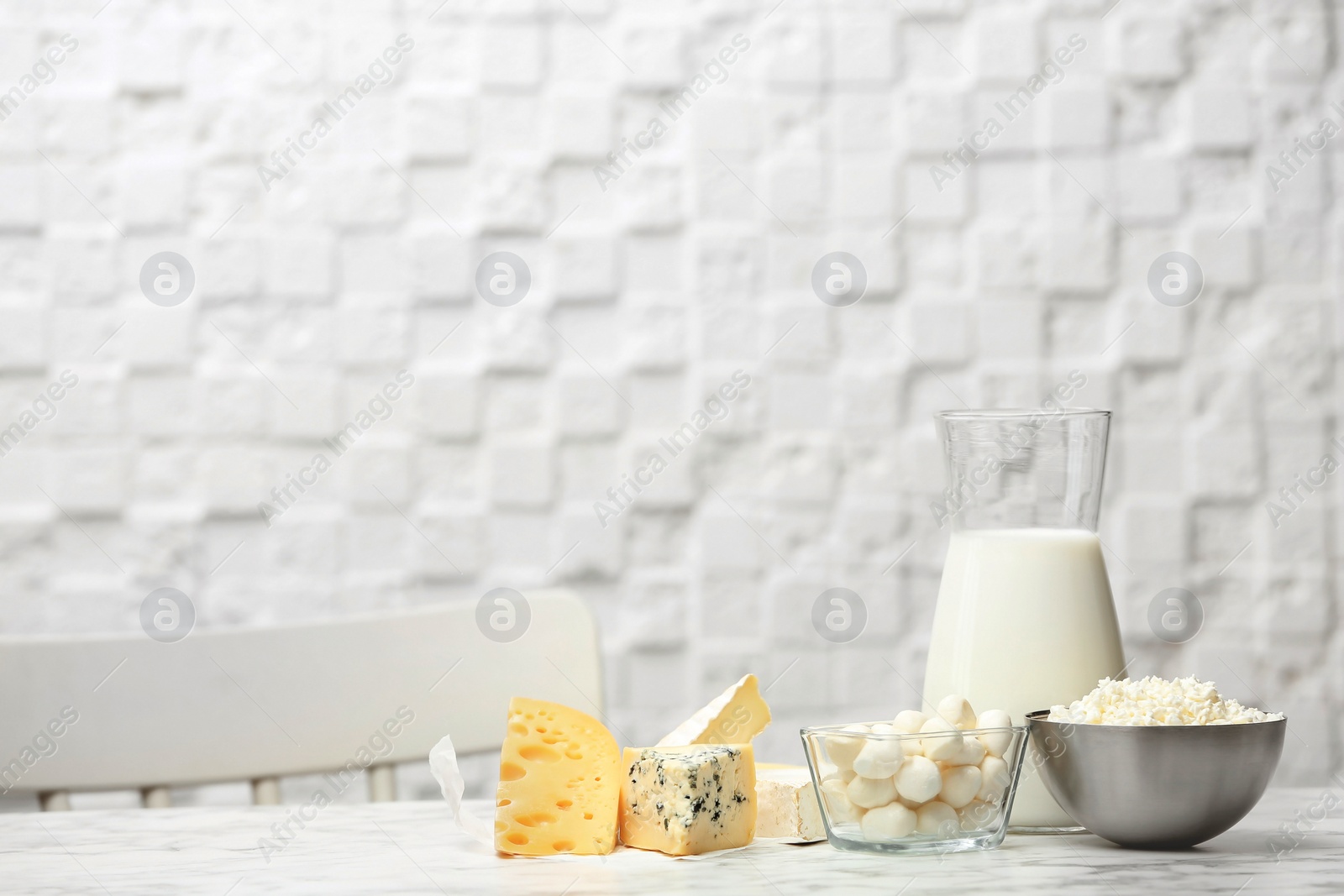 Photo of Different dairy products on table