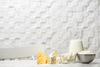 Different dairy products on table