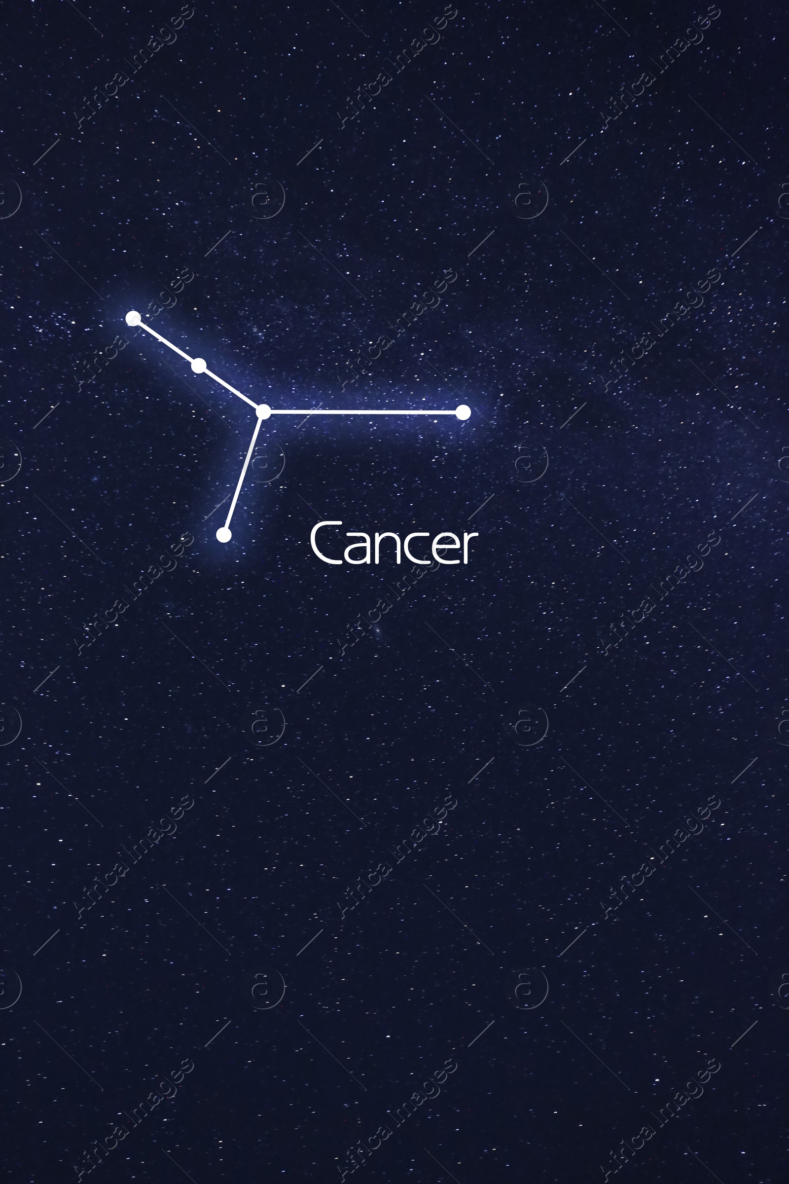 Image of Cancer constellation. Stick figure pattern in starry night sky