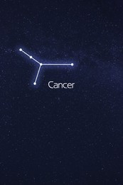 Image of Cancer constellation. Stick figure pattern in starry night sky