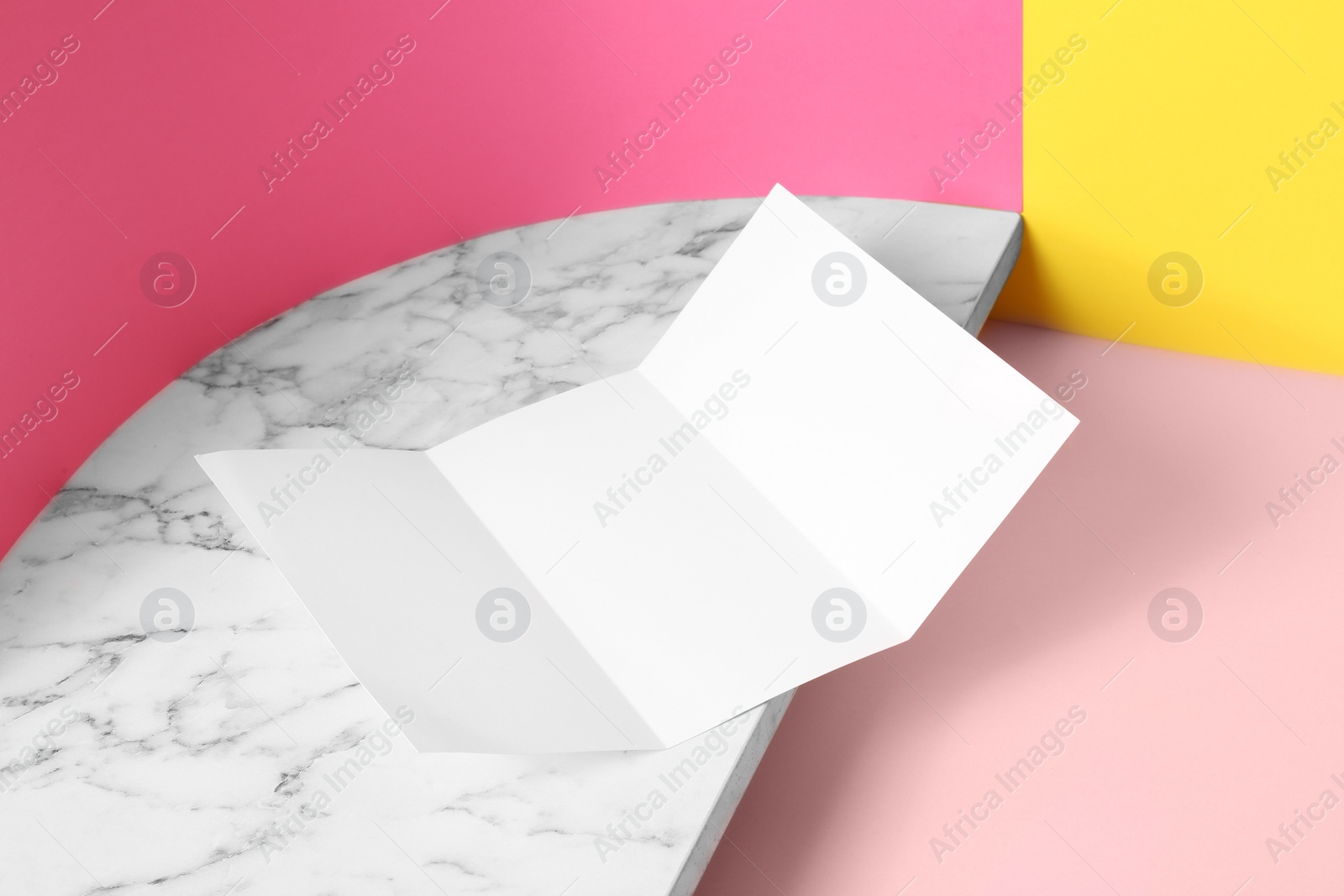 Photo of Empty flyer on color background. Mockup for design