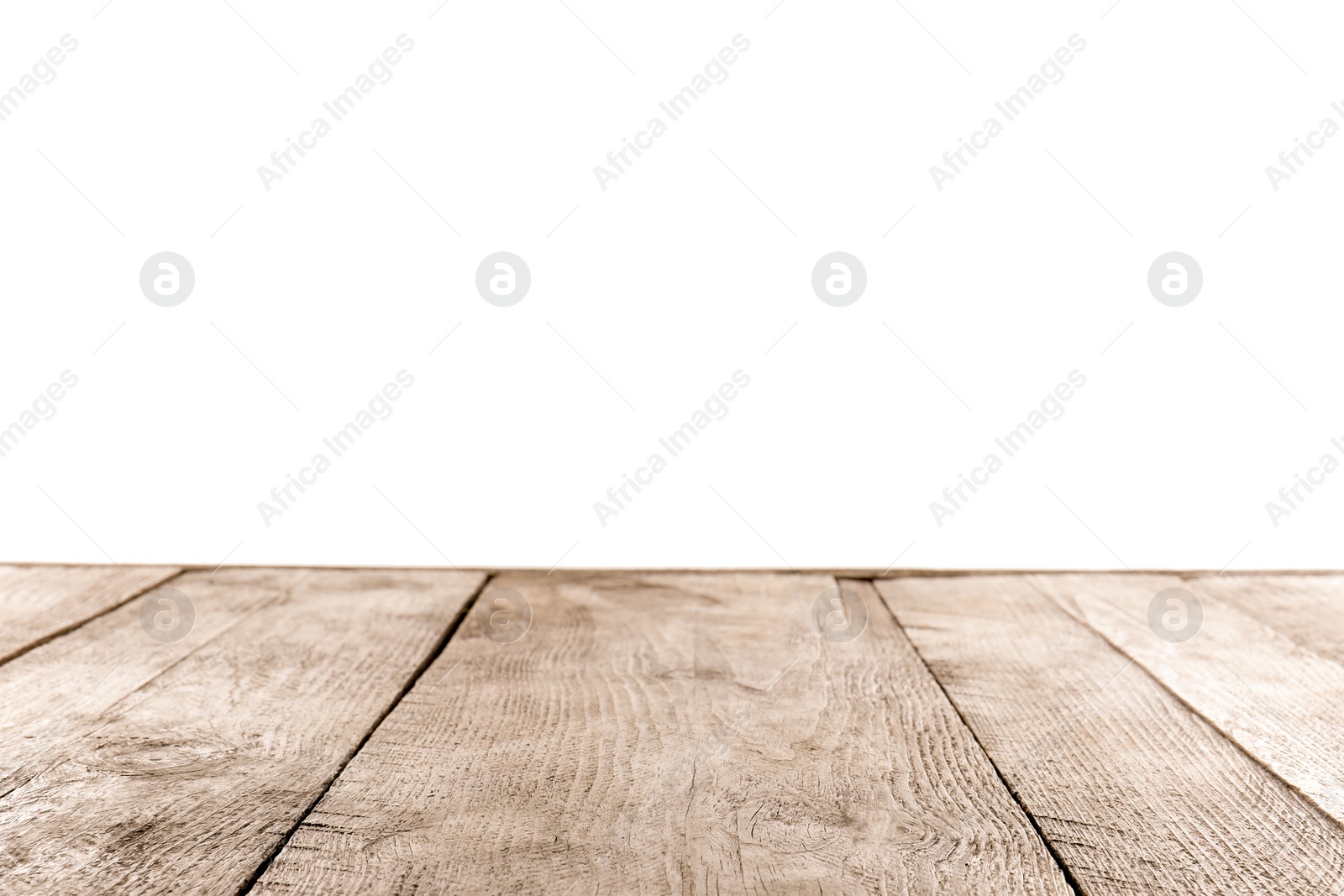 Photo of Empty wooden table surface on white background