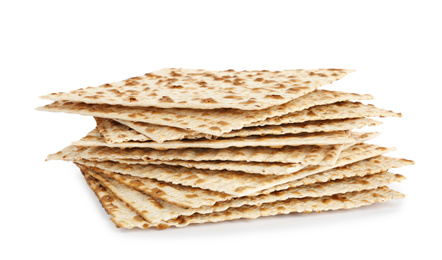 Passover matzos isolated on white. Pesach celebration