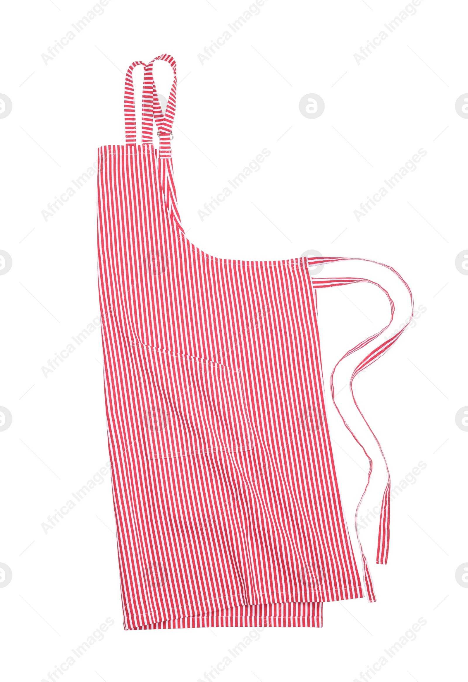 Photo of Red striped kitchen apron isolated on white