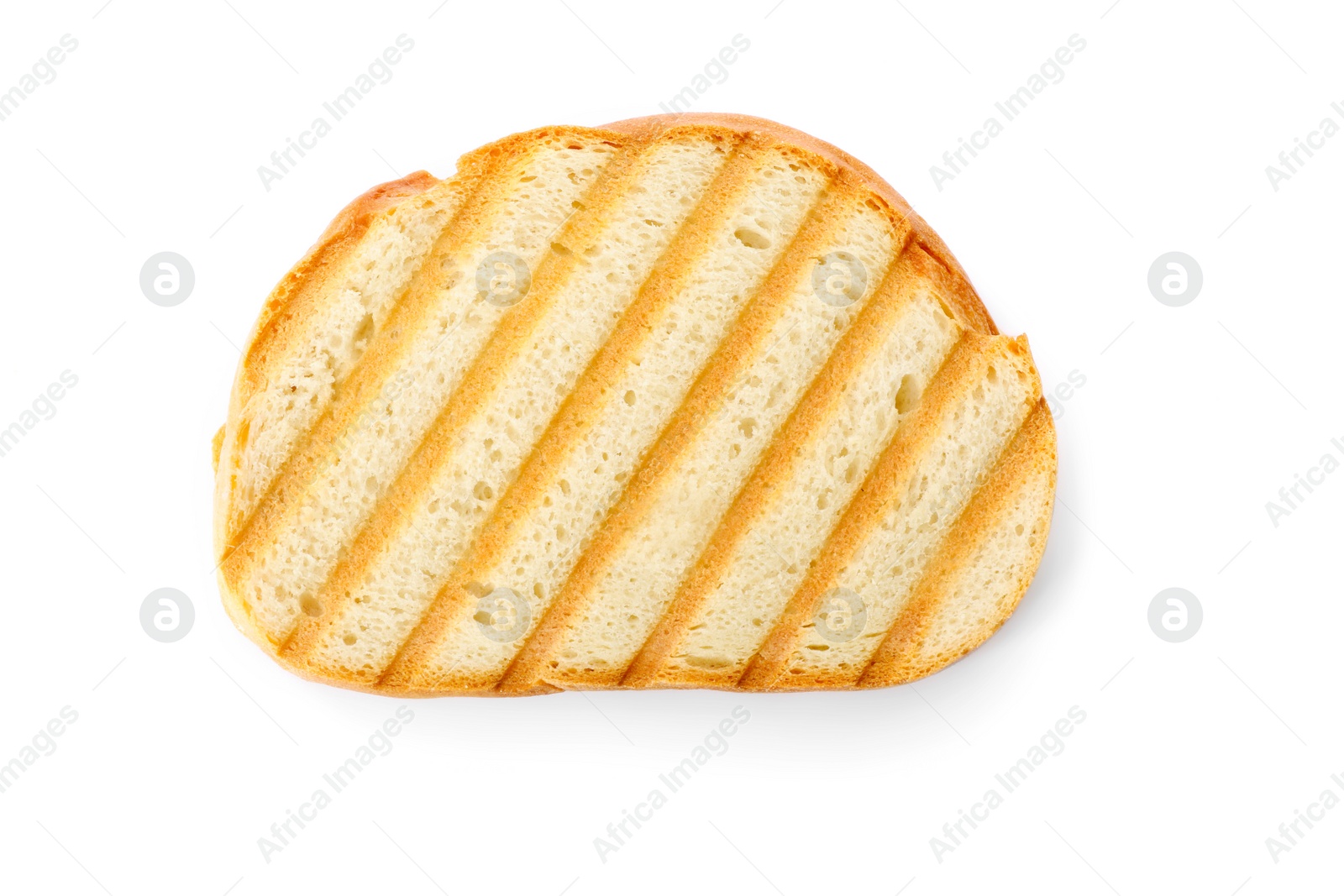 Photo of Slice of grilled wheat bread isolated on white, top view