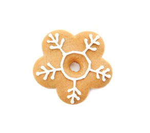 Tasty homemade Christmas cookie on white background