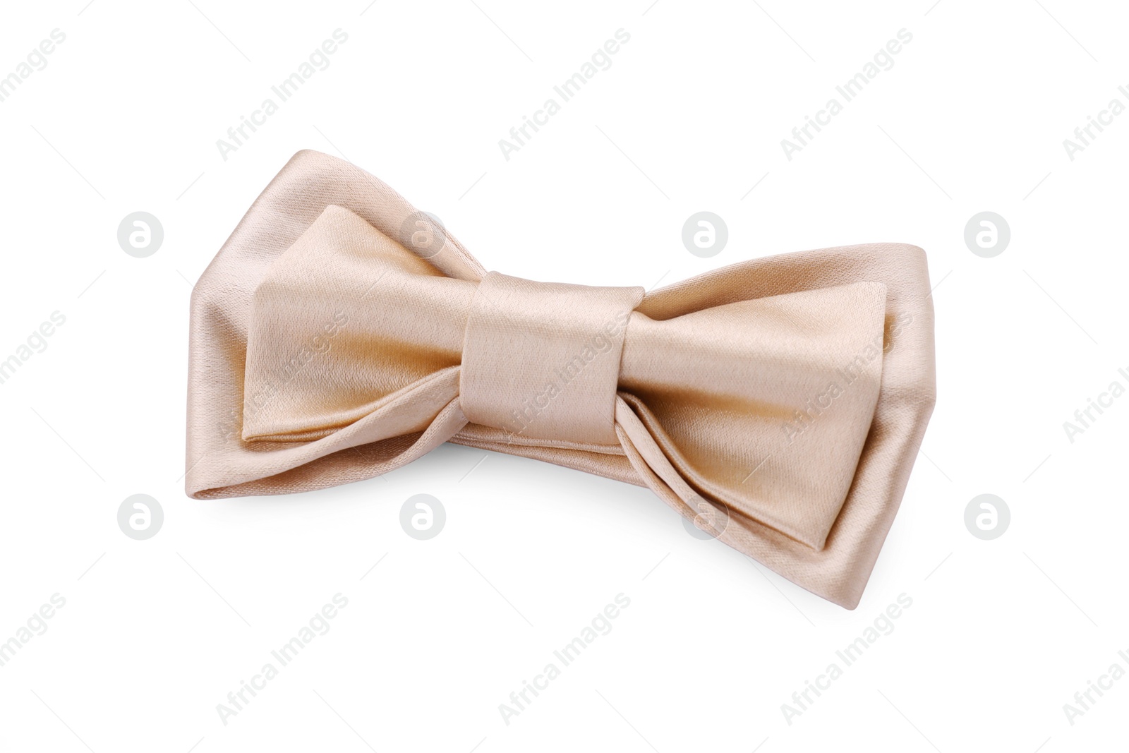 Photo of Stylish beige bow tie on white background