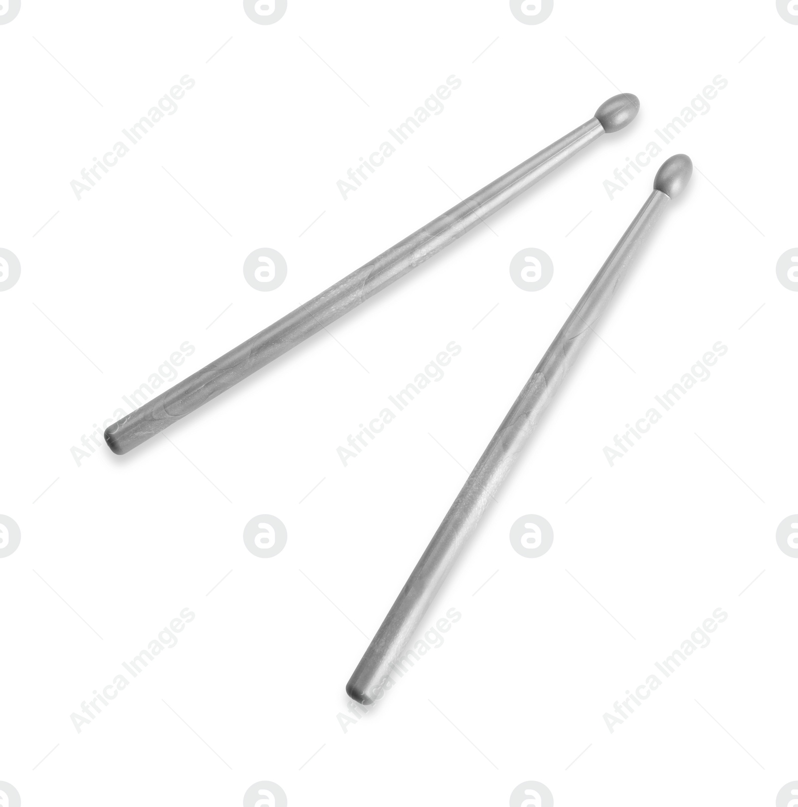 Photo of Two drum sticks isolated on white, top view