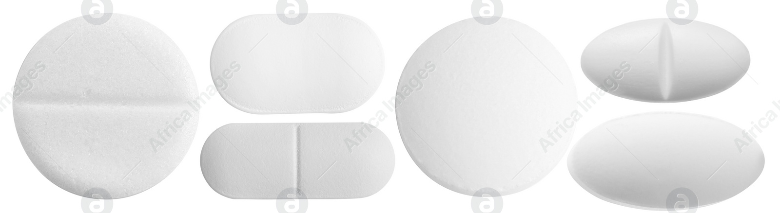 Image of Set of different pills isolated on white