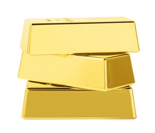 Three shiny gold bars isolated on white
