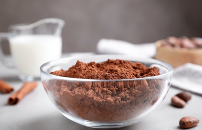 Photo of Cocoa powder in bowl on light table