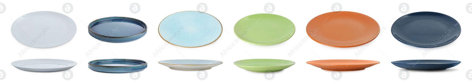 Image of Different clean plates isolated on white, set