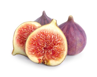 Photo of Tasty fresh fig fruits on white background