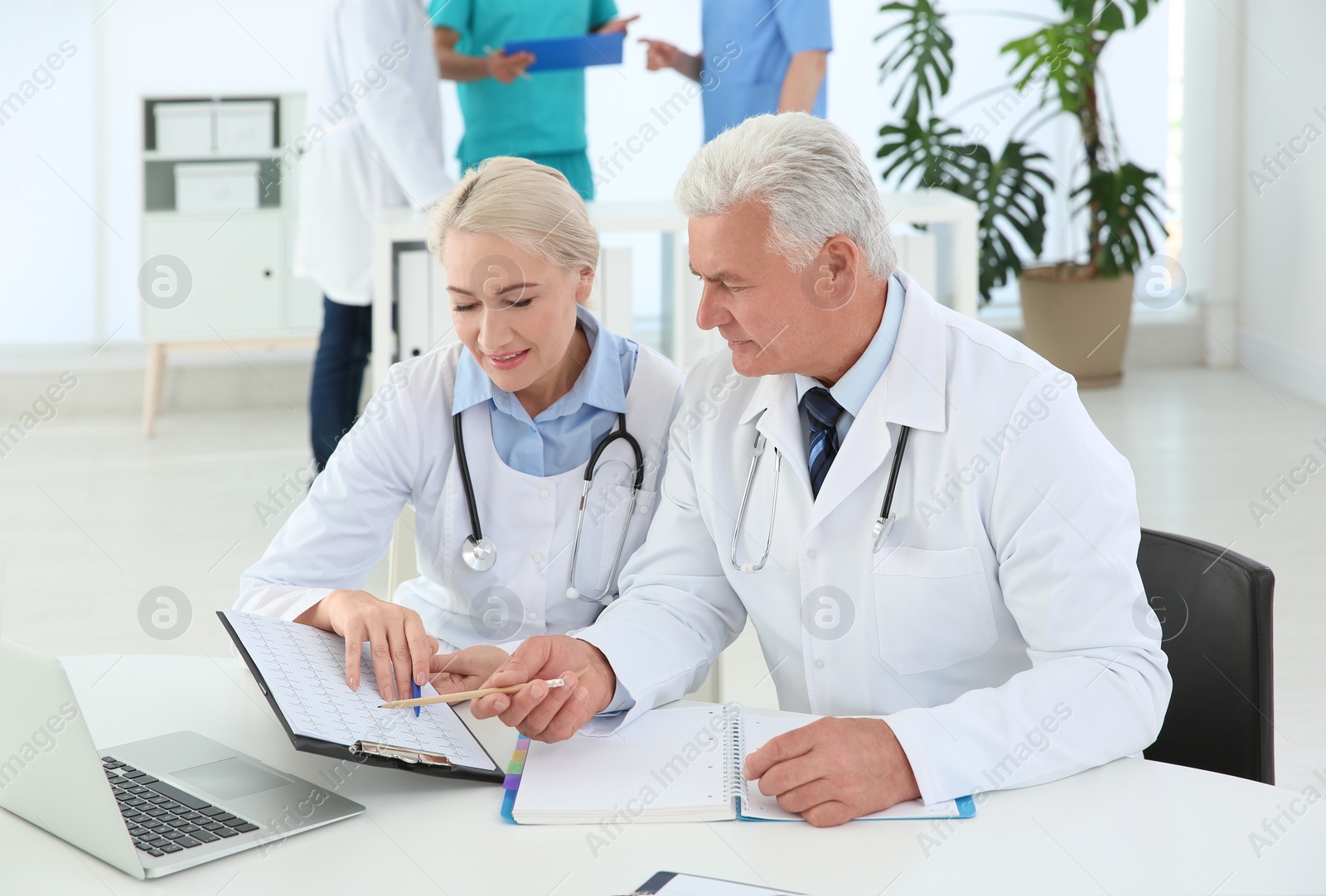 Photo of Group of doctors attending meeting in clinic. Cardiology conference