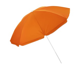 Image of Open orange beach umbrella isolated on white