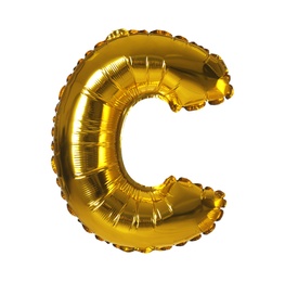 Golden letter C balloon on white background