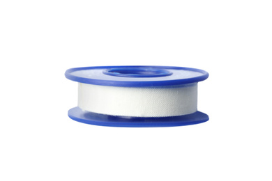 Photo of Medical sticking plaster roll isolated on white. First aid item