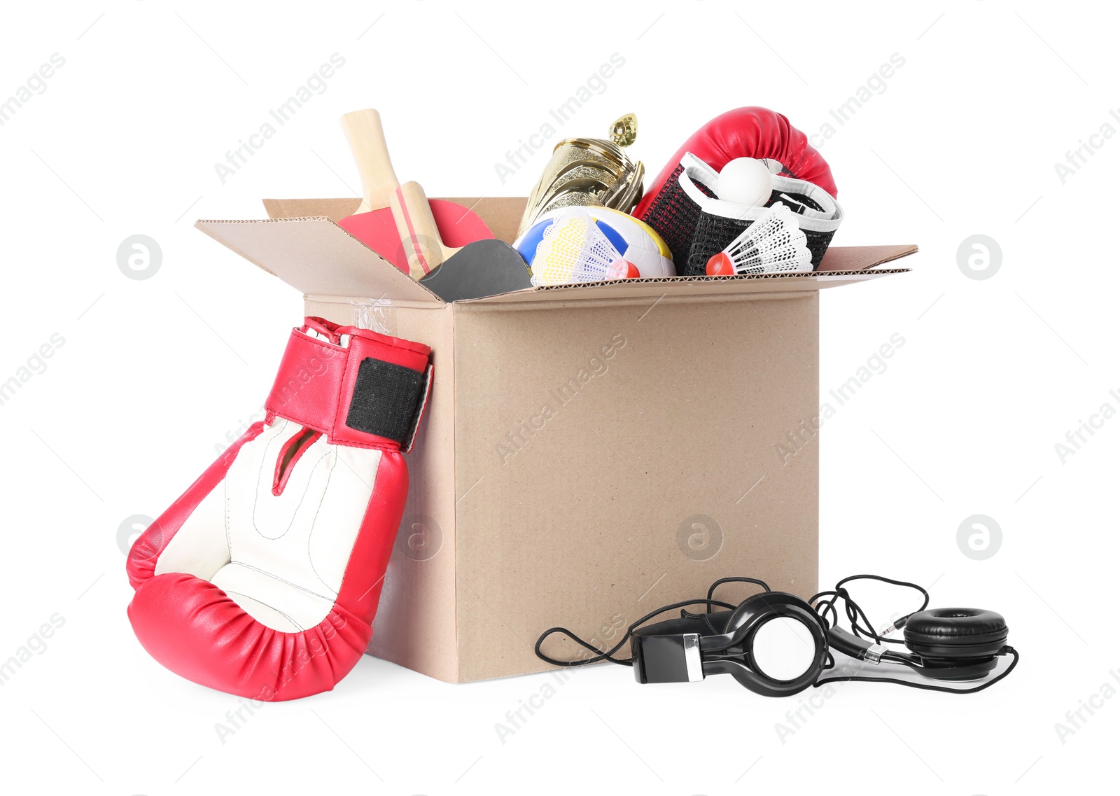 Photo of Box with unwanted stuff isolated on white