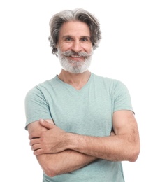 Photo of Portrait of handsome mature man on white background