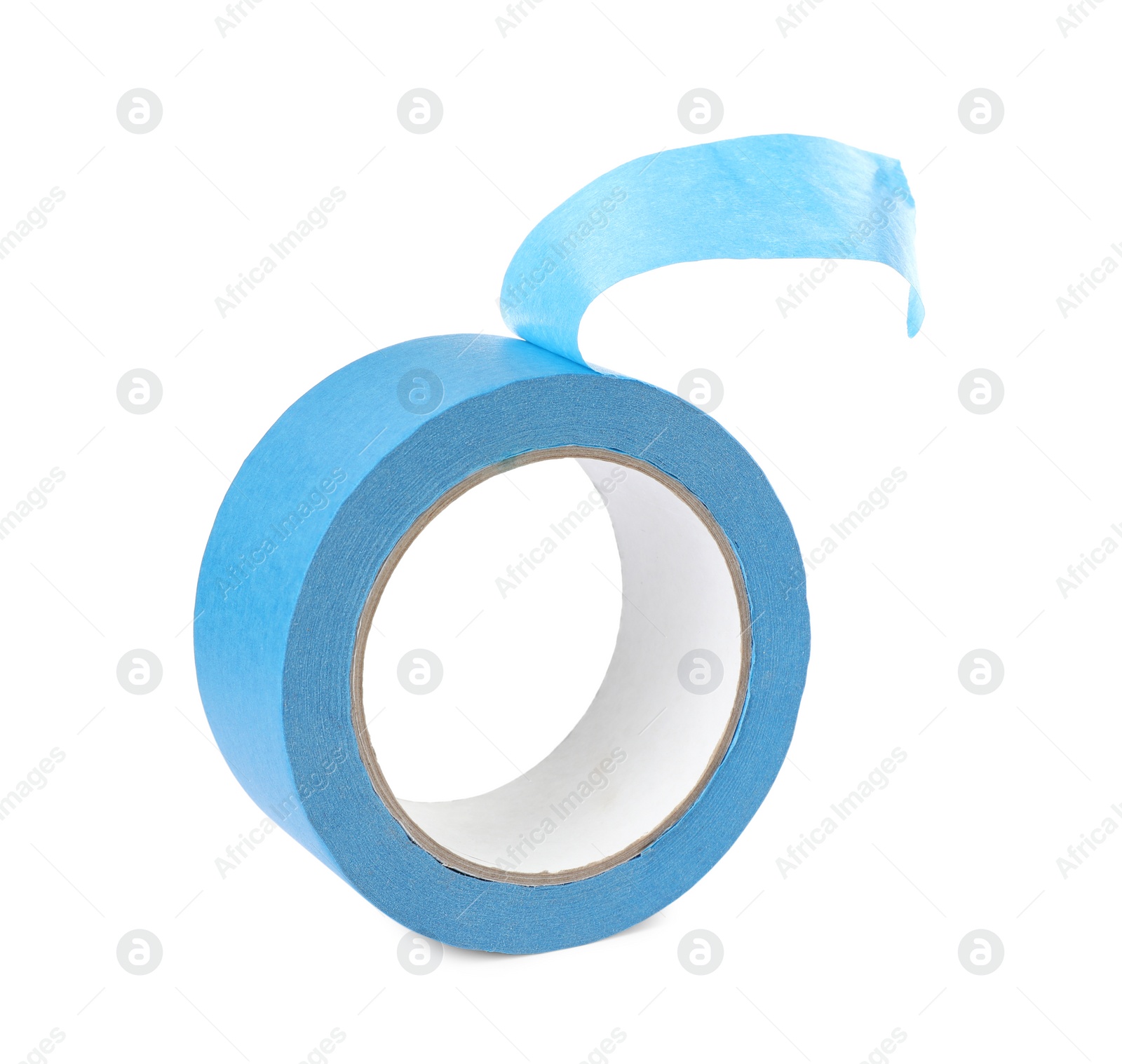 Photo of Roll of light blue adhesive tape isolated on white