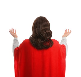 Photo of Jesus Christ on white background, back view