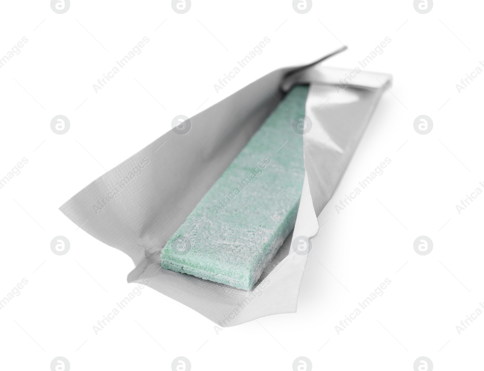 Photo of Unwrapped stick of chewing gum isolated on white