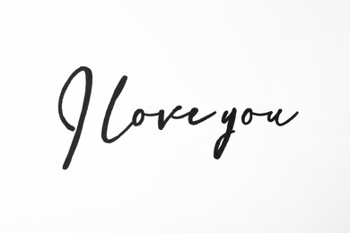 Photo of Handwritten text I Love You on white background