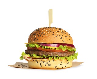 Photo of Burger with delicious patty isolated on white