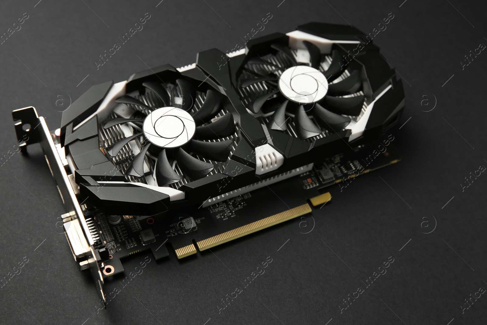 Photo of One computer graphics card on black background
