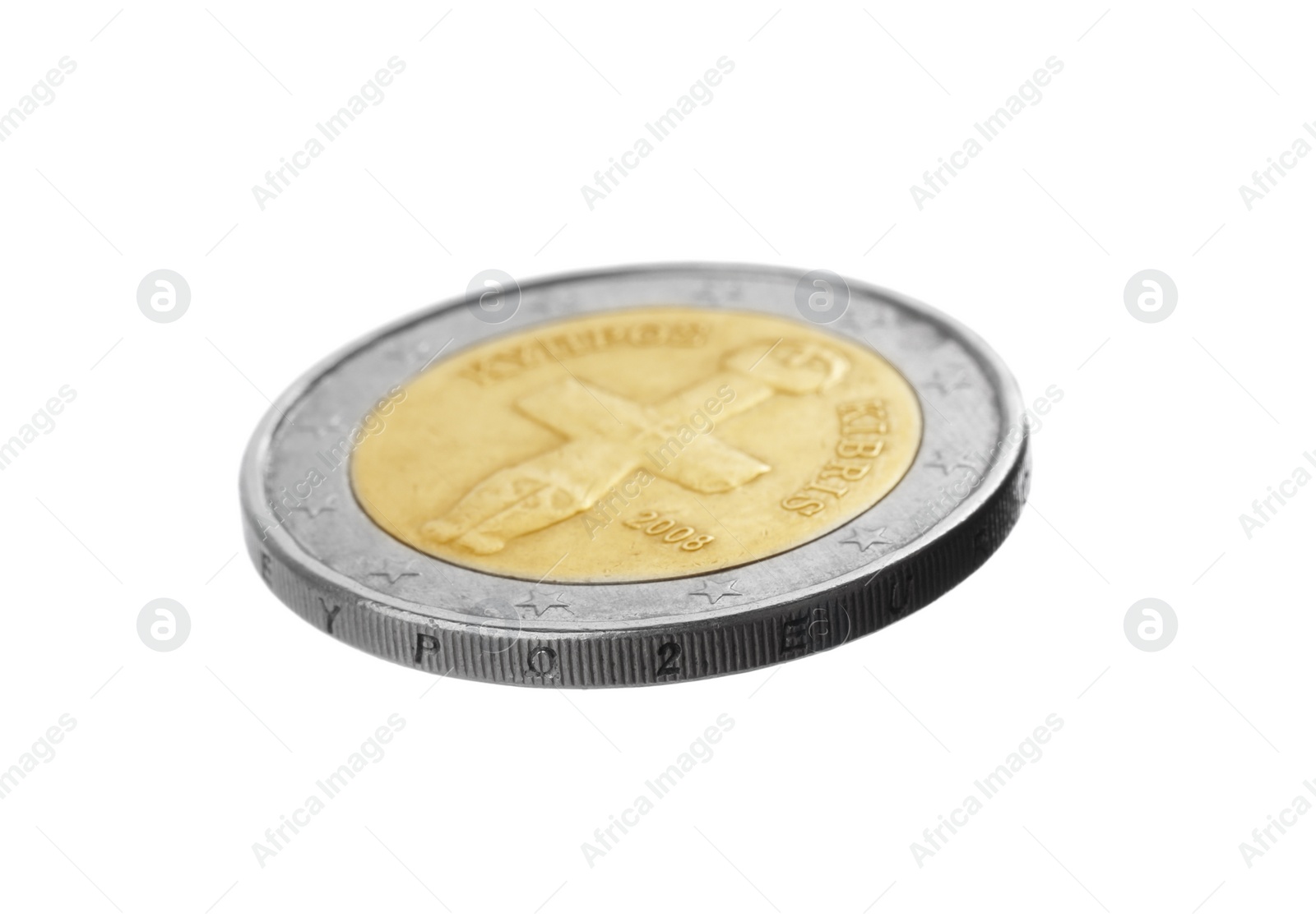 Photo of European two cent coin isolated on white