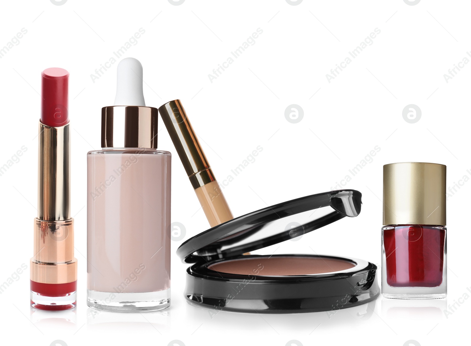 Image of Set with different decorative cosmetics on white background