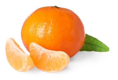 Photo of Fresh ripe juicy tangerines isolated on white