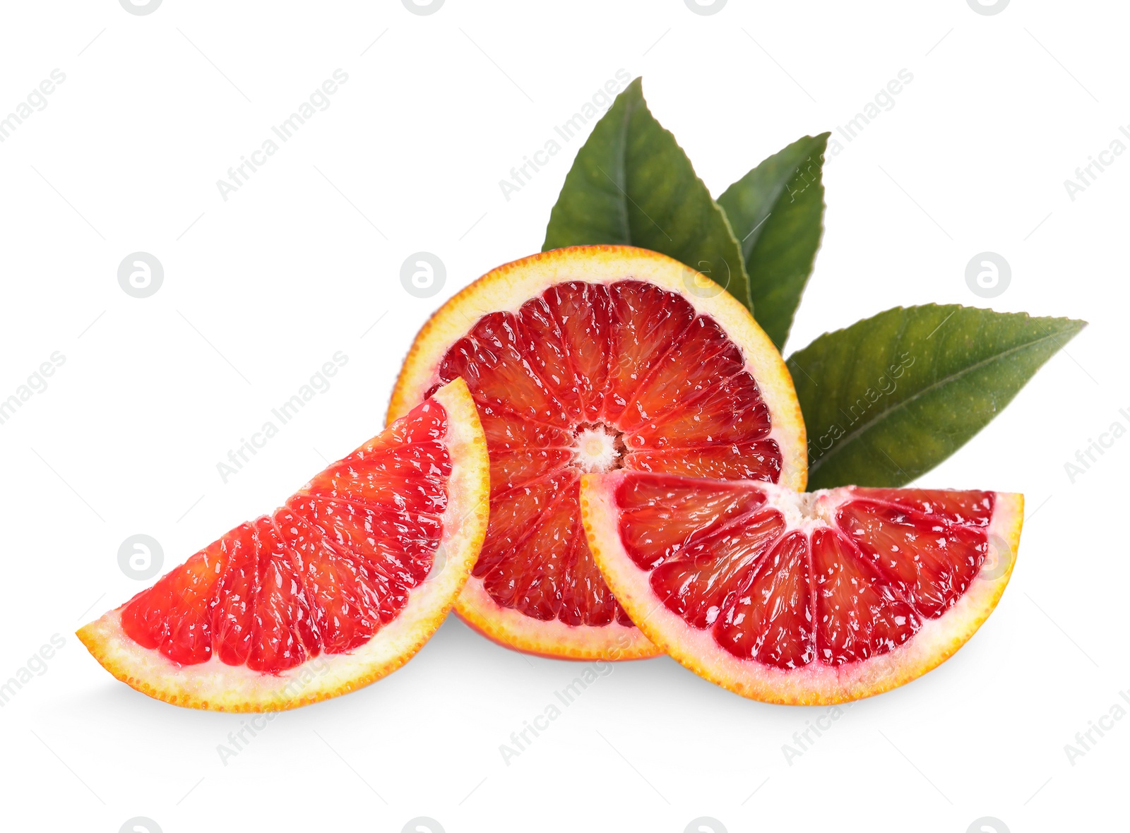 Image of Delicious ripe red oranges on white background