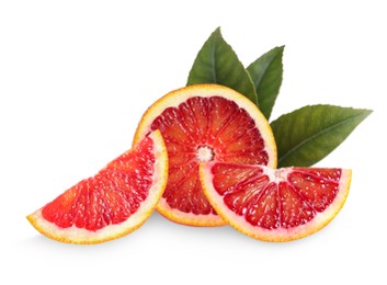 Image of Delicious ripe red oranges on white background