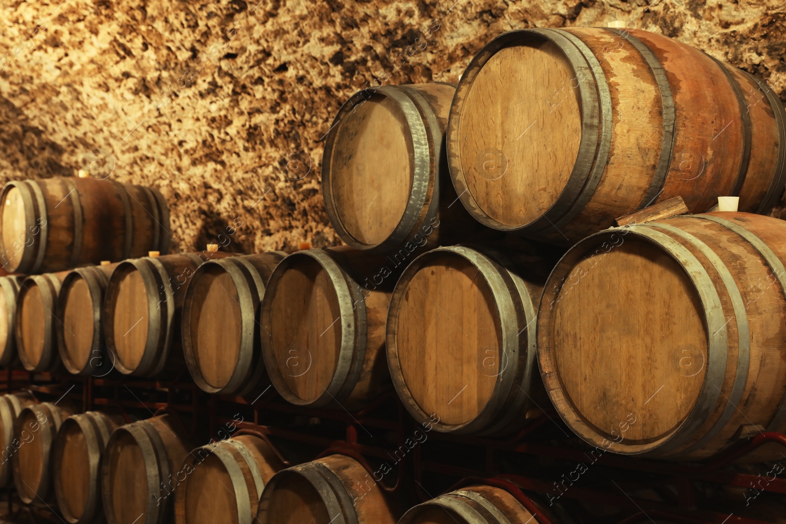 Photo of Wine cellar interior with large wooden barrels