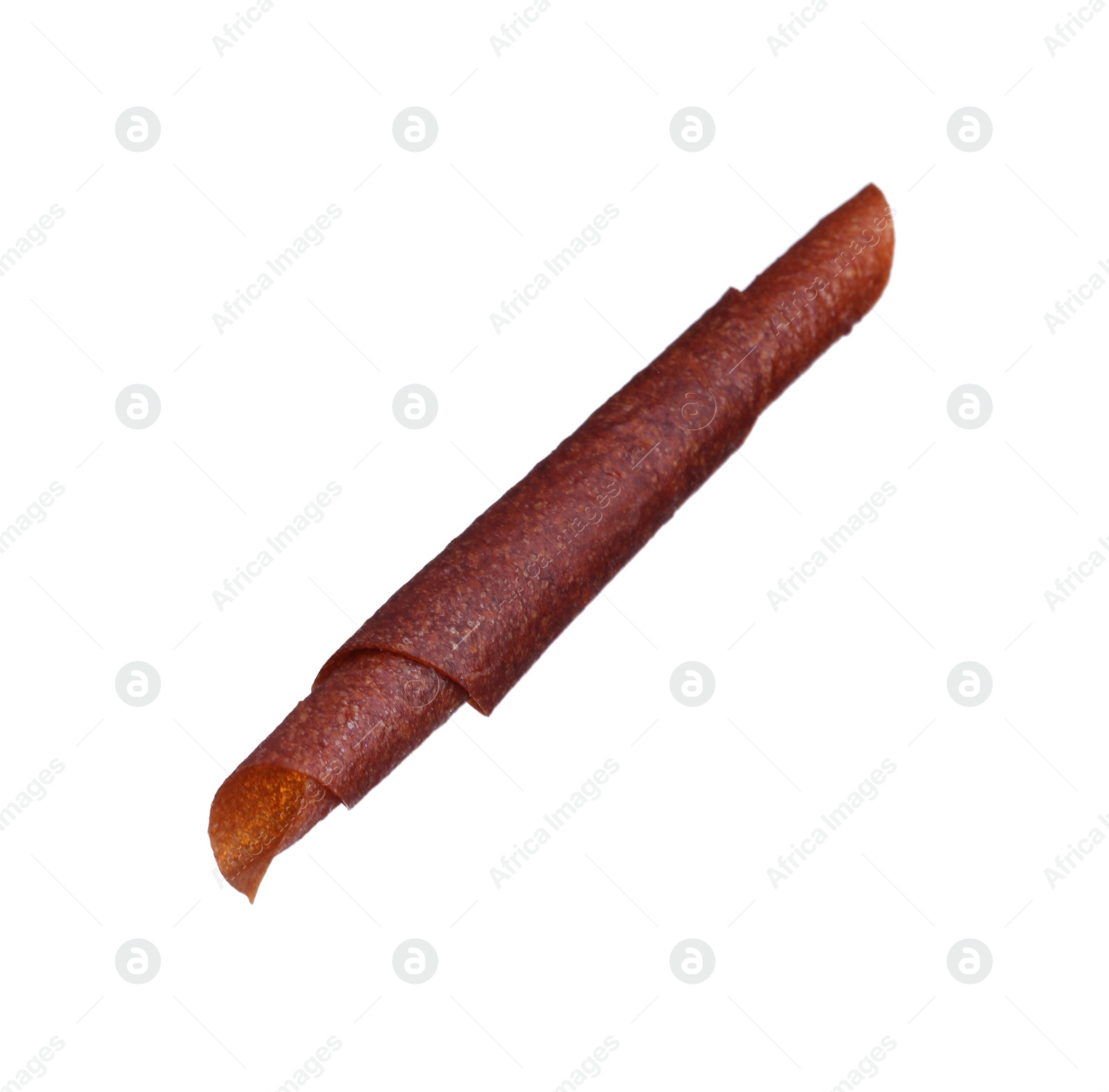 Photo of Delicious fruit leather roll isolated on white