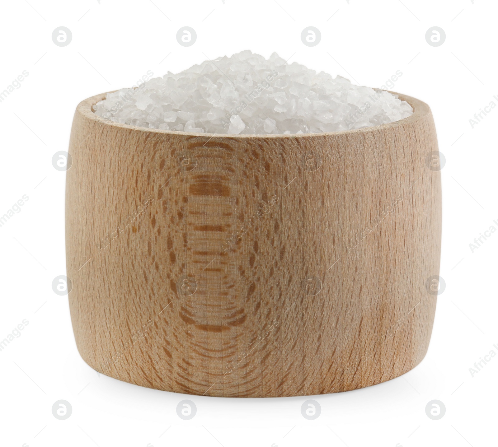 Photo of Natural salt in wooden bowl isolated on white