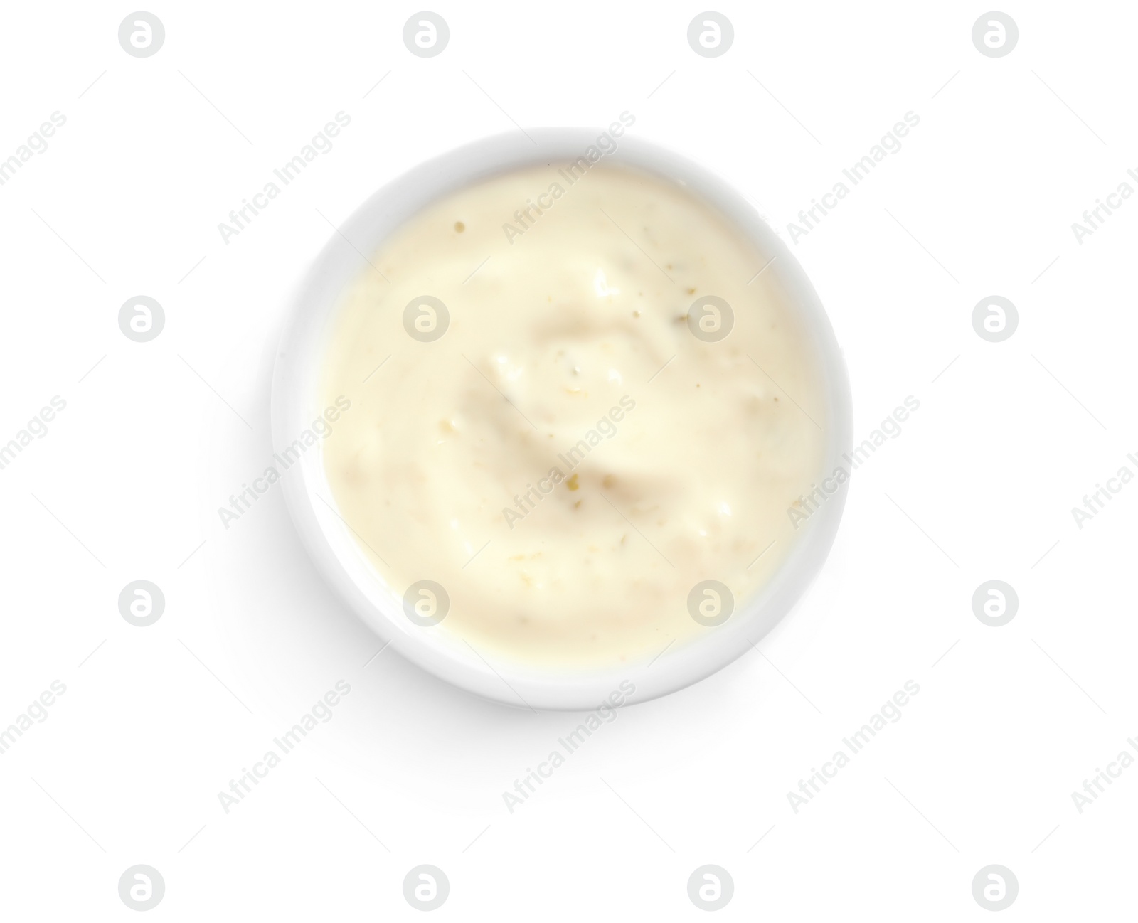 Photo of Delicious sauce in bowl on white background, top view
