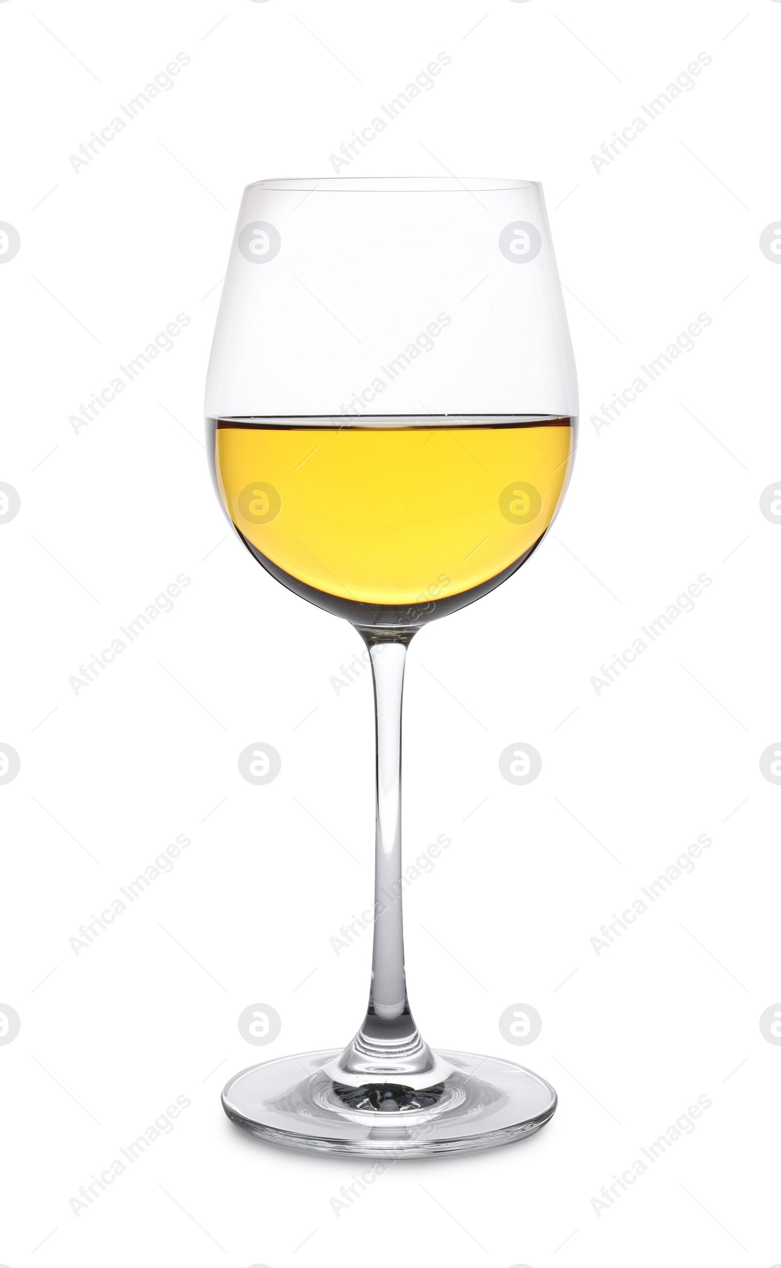 Photo of Glass of delicious expensive wine on white background