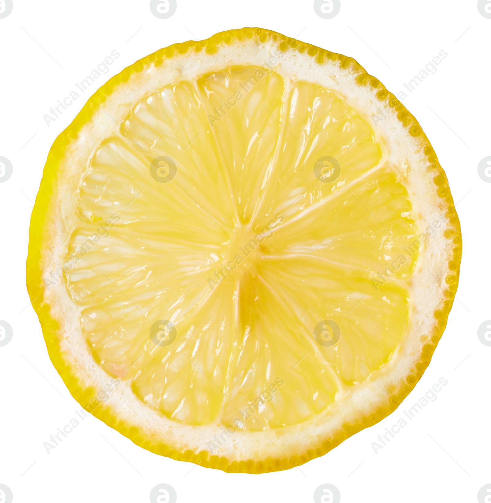 Photo of Citrus fruit. Slice of fresh ripe lemon isolated on white