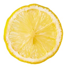 Photo of Citrus fruit. Slice of fresh ripe lemon isolated on white