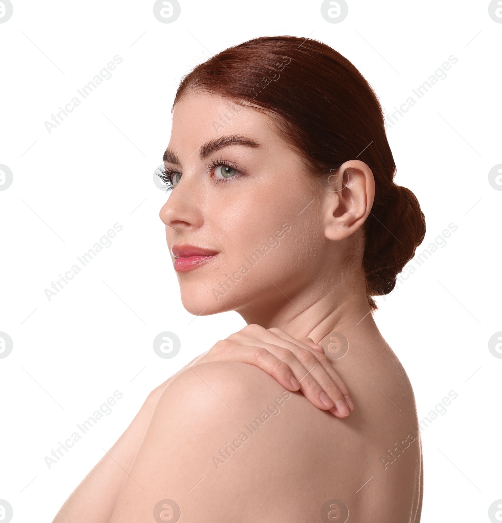 Photo of Portrait of beautiful woman on white background