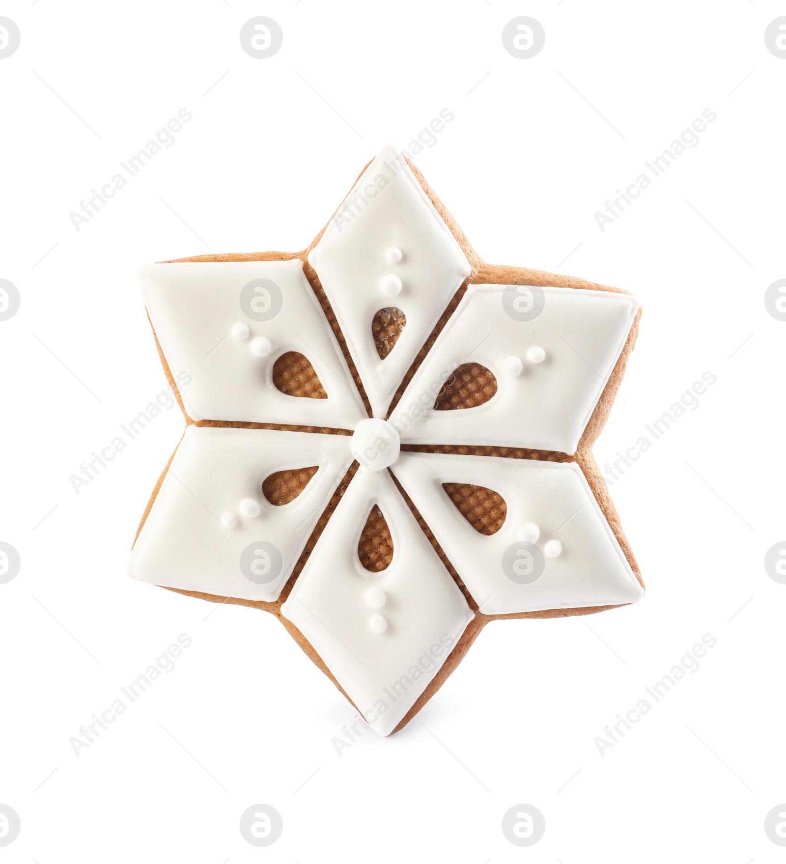 Photo of Snowflake shaped Christmas cookie isolated on white